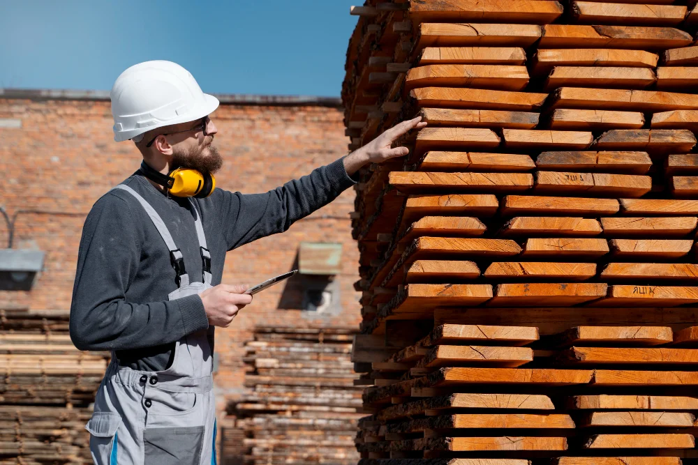 Ein Zimmerermeister bei der Arbeit mit Holz